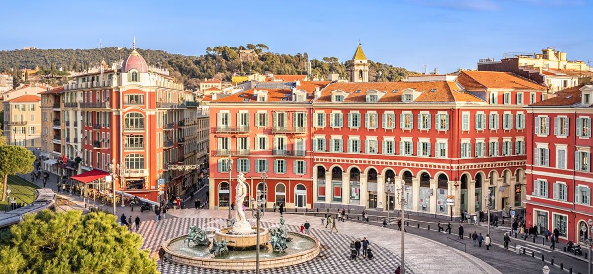 Aerial view of Place Massena in Nice, France